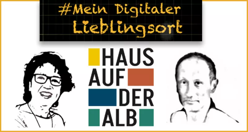 Podcast #meindigitalerLieblingsort!: Episode 24. Zeichnung: Birgit Wächter, Logo Haus auf der Alb, Thomas Staehelin. Zeichnung: Nada Heller