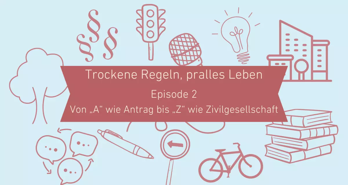 Podcast „Trockene Regeln, pralles Leben“: Episode2 - Von „A“ wie Antrag bis „Z“ wie Zusammenarbeit. Grafik via Canva