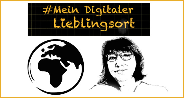 Podcast #meindigitalerLieblingsort!: Episode 14. Zeichnung: Weltkugel und Kopf von Nada Heller