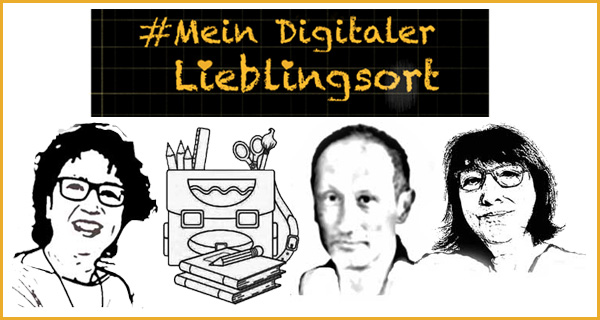 Podcast #meindigitalerLieblingsort!: Episode 16. Zeichnung: Birgit Wächter, Schulranzen, Thomas Staehelin und Nada Heller (Zeichnerin)